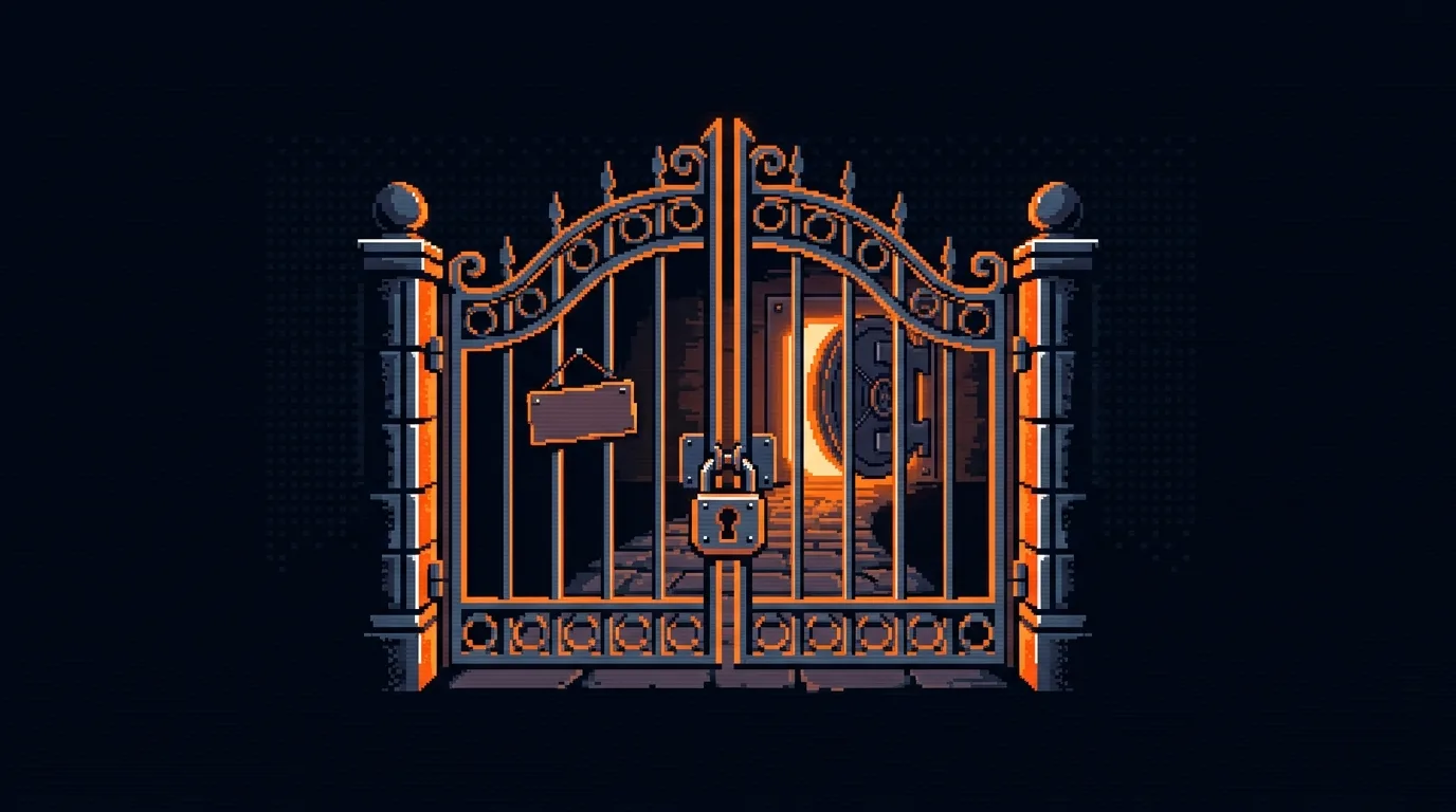 Symbolic illustration of a locked gate guarding a vault, representing the screening process before choosing a prop firm